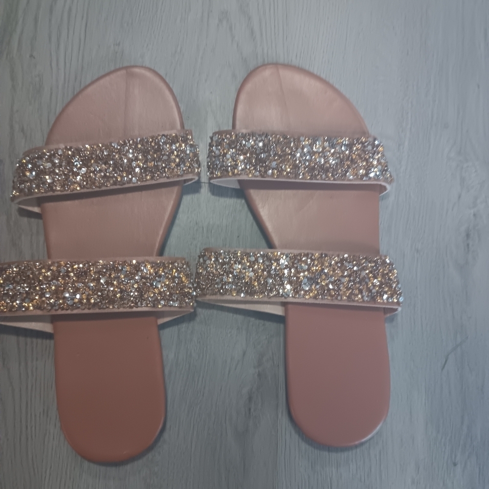 Brown And Gold Glitter Slide Sandals